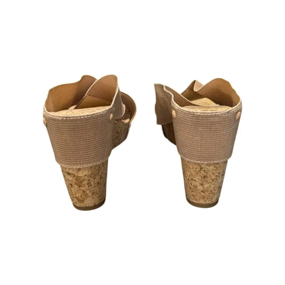 Lucky Brand Miller 2 Wedge Sandals Cross Strap Cork Womens 9 Open Toe Summer